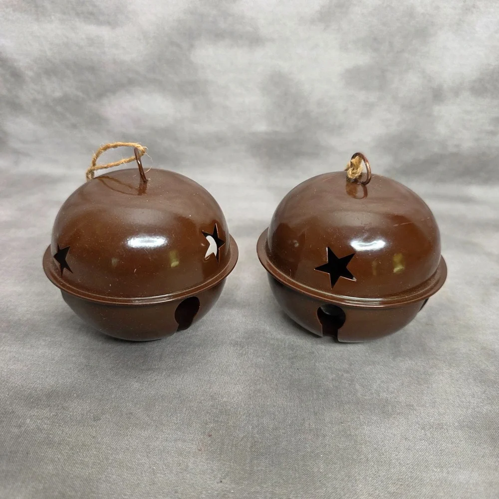 (X2) Brown Metal Jingle Bell Christmas Oranaments 3.5